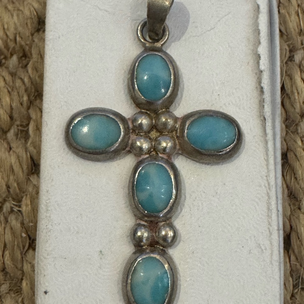 Silver and Turquoise Cross Necklace. Attachable to any chain